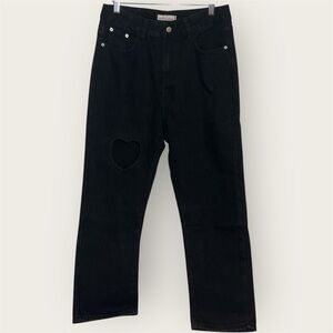 Tal Clothing Black Heart Cut-Out Cropped Jeans High Rise Straight Leg Size 29